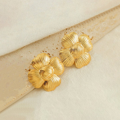 Gold-Plated Textured Flower Stud Earrings