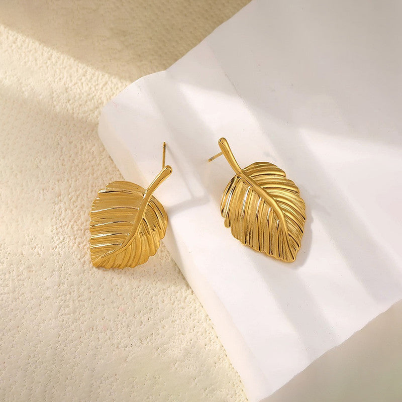 Gold-Plated Leaf Stud Earrings