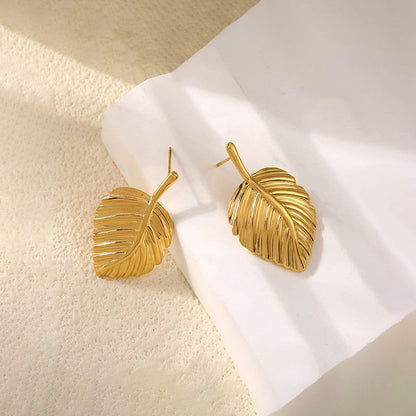 Gold-Plated Leaf Stud Earrings