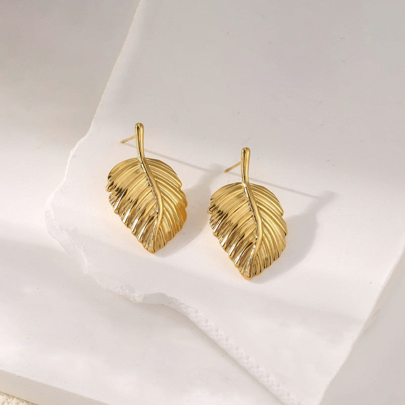 Gold-Plated Leaf Stud Earrings