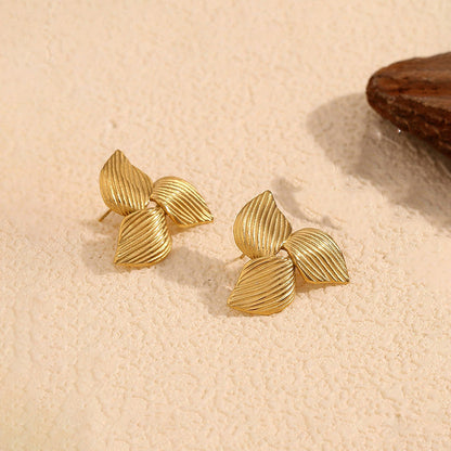 Gold-Plated Leaf Cluster Stud Earrings
