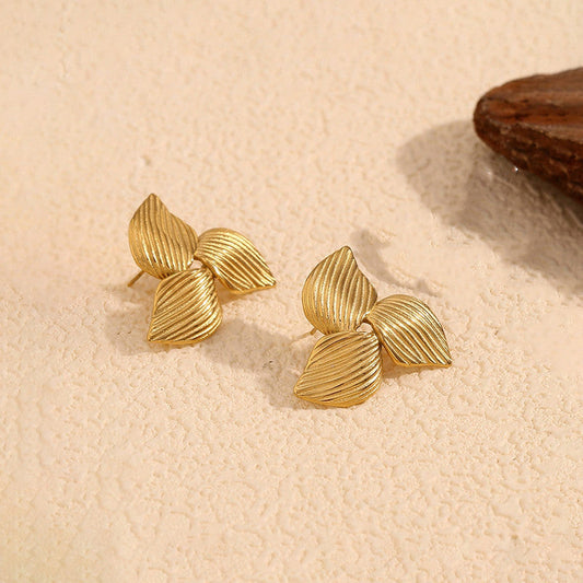 Gold-Plated Leaf Cluster Stud Earrings