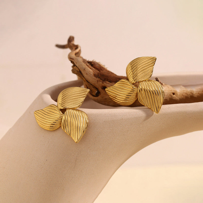 Gold-Plated Leaf Cluster Stud Earrings