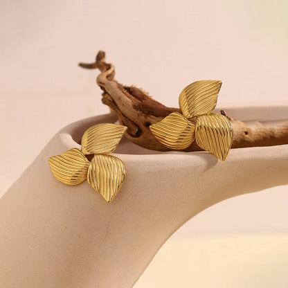 Gold-Plated Leaf Cluster Stud Earrings
