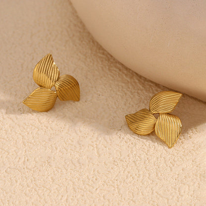Gold-Plated Leaf Cluster Stud Earrings