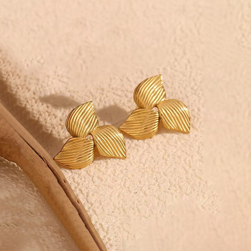 Gold-Plated Leaf Cluster Stud Earrings