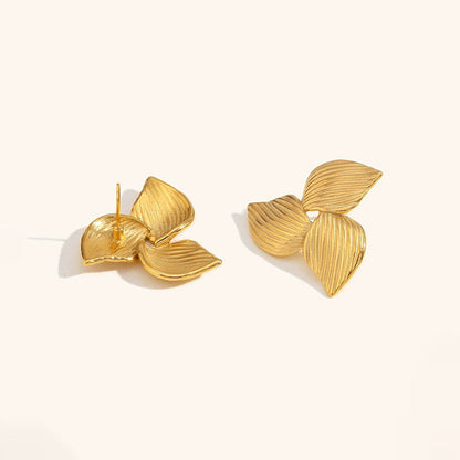 Gold-Plated Leaf Cluster Stud Earrings