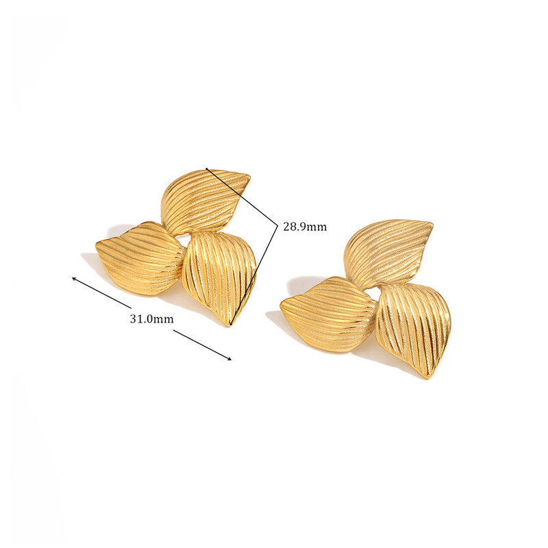 Gold-Plated Leaf Cluster Stud Earrings