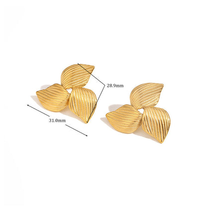 Gold-Plated Leaf Cluster Stud Earrings