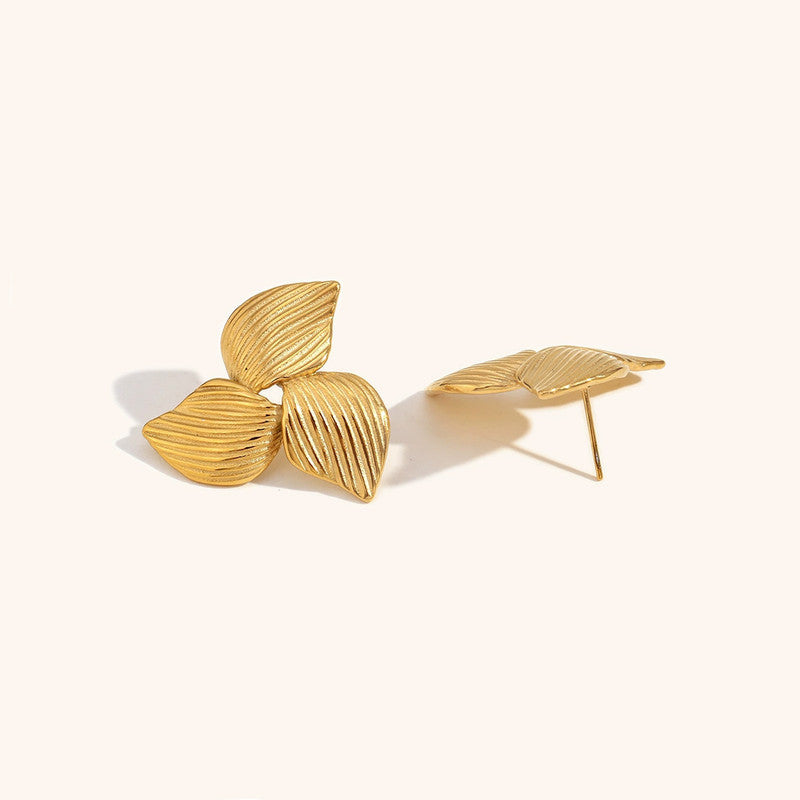 Gold-Plated Leaf Cluster Stud Earrings