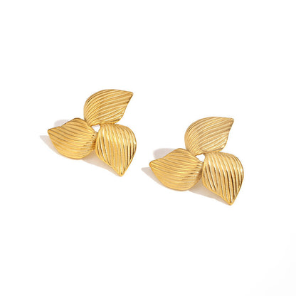 Gold-Plated Leaf Cluster Stud Earrings
