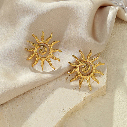 Gold-Plated Spiral Sun Statement Earrings