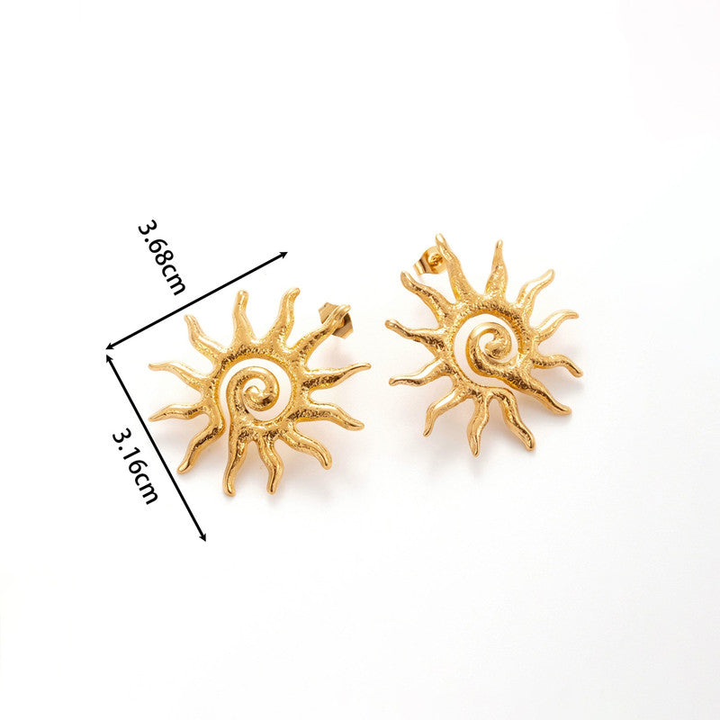 Gold-Plated Spiral Sun Statement Earrings
