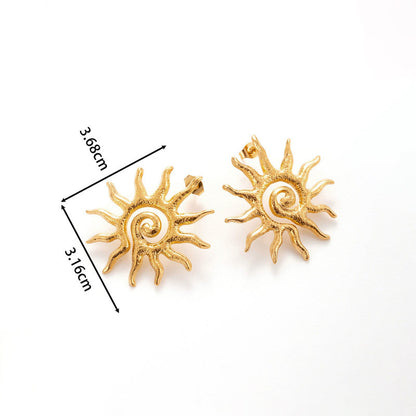 Gold-Plated Spiral Sun Statement Earrings