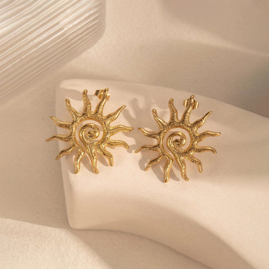 Gold-Plated Spiral Sun Statement Earrings