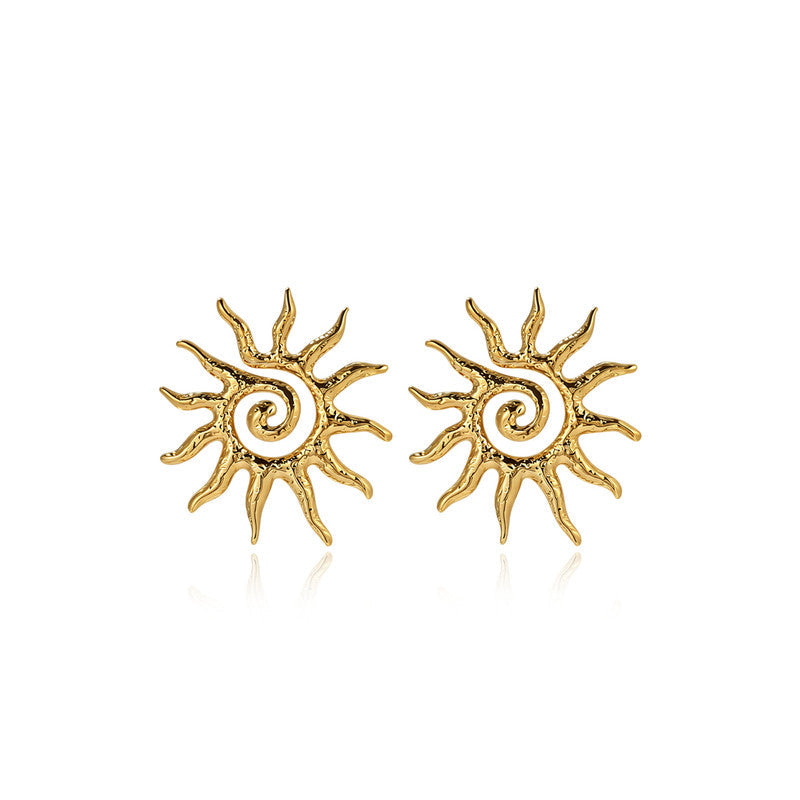 Gold-Plated Spiral Sun Statement Earrings