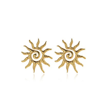 Gold-Plated Spiral Sun Statement Earrings
