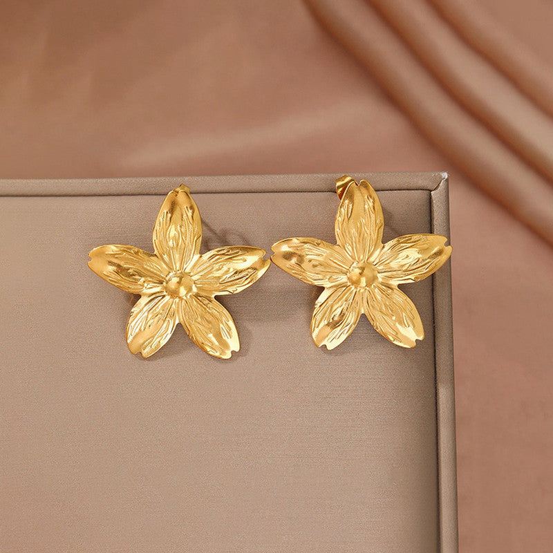 Gold Flower Statement Earrings for Women
