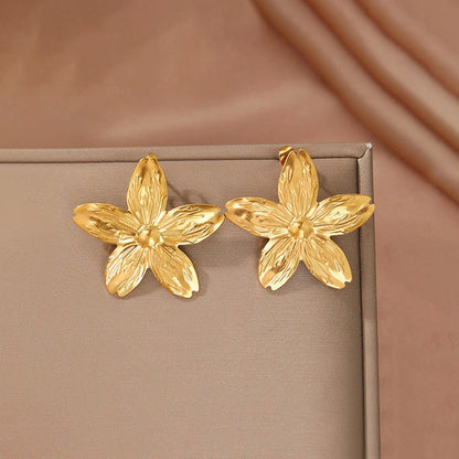 Gold Flower Statement Earrings for Women