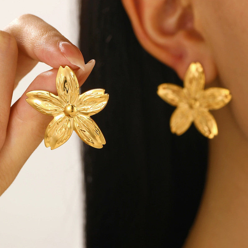 Gold Flower Statement Earrings for Women