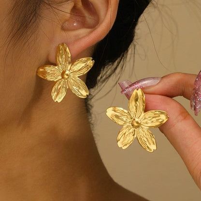 Gold Flower Statement Earrings for Women