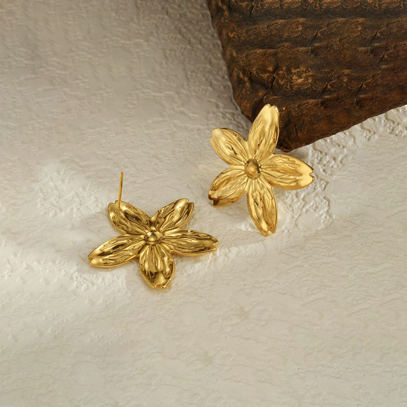 Gold Flower Statement Earrings for Women
