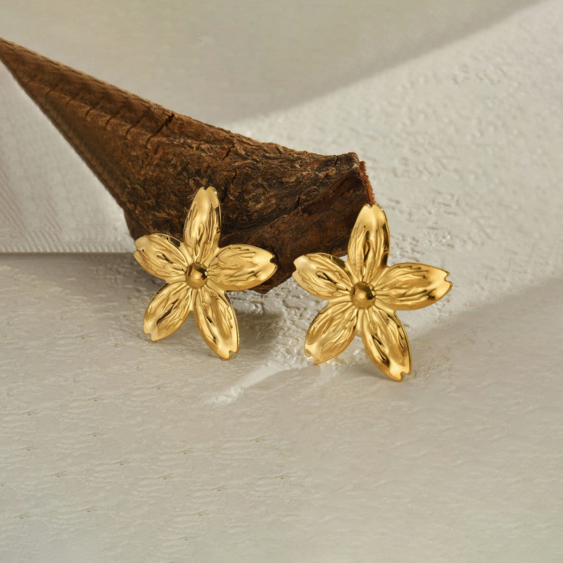 Gold Flower Statement Earrings for Women