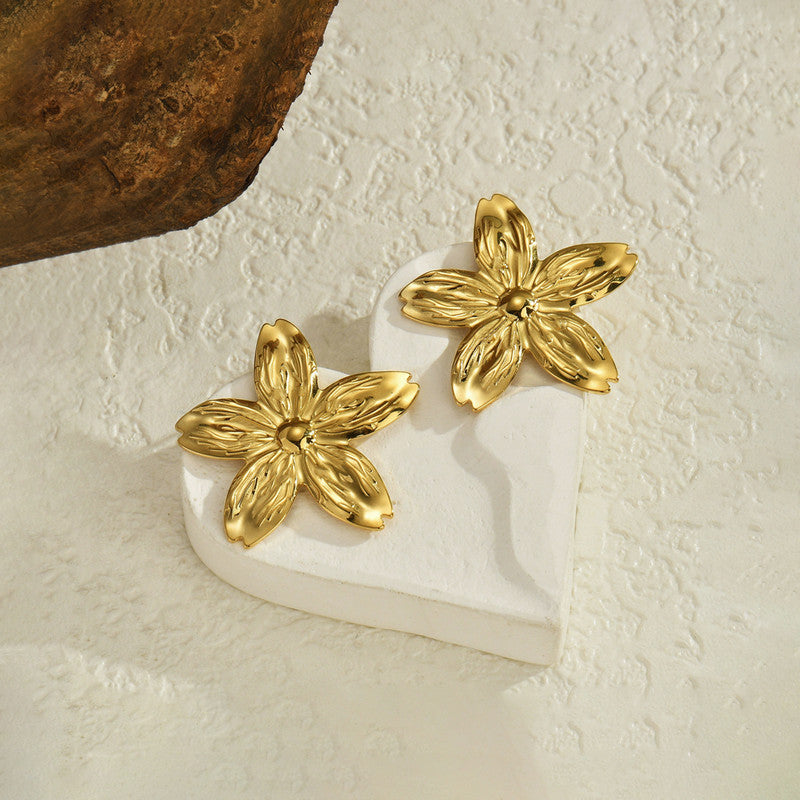 Gold Flower Statement Earrings for Women