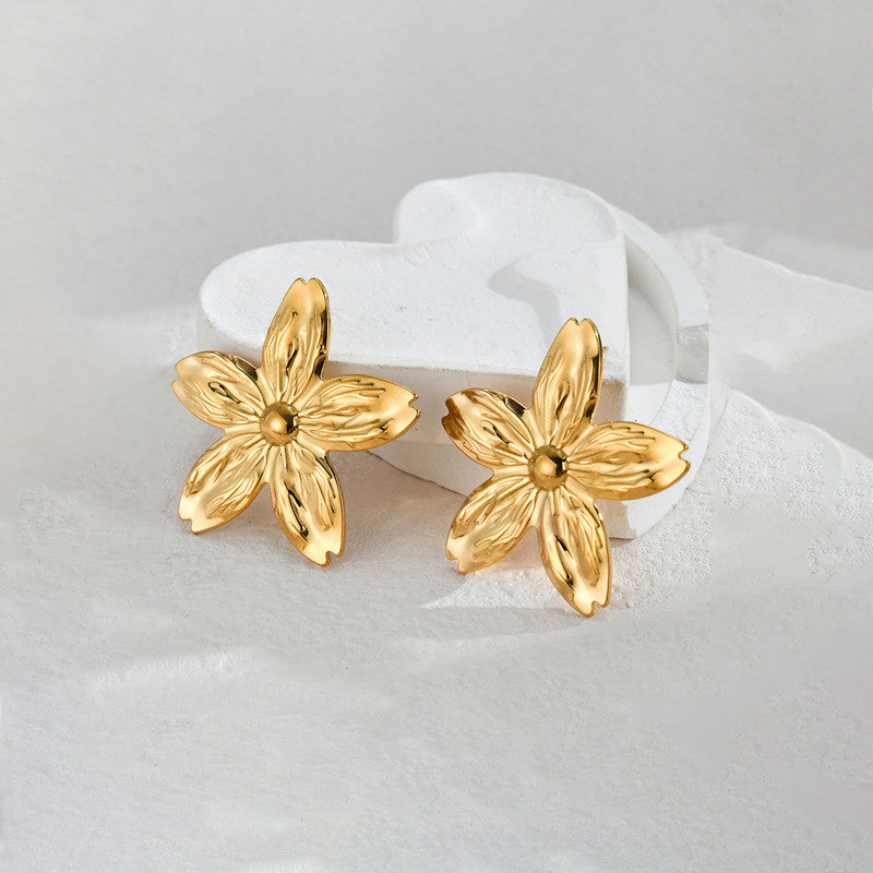 Gold Flower Statement Earrings for Women