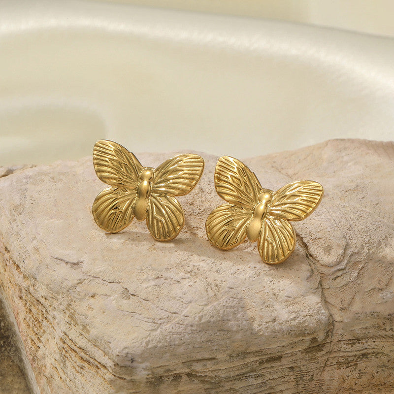 Gold-Plated Butterfly Stud Earrings