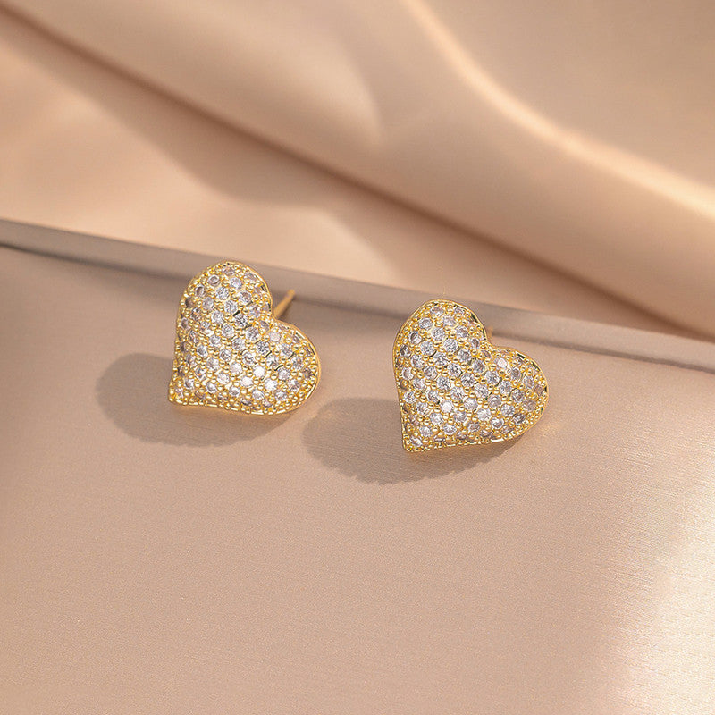 Gold-Plated Crystal Heart Stud Earrings