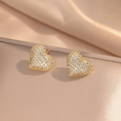 Gold-Plated Crystal Heart Stud Earrings