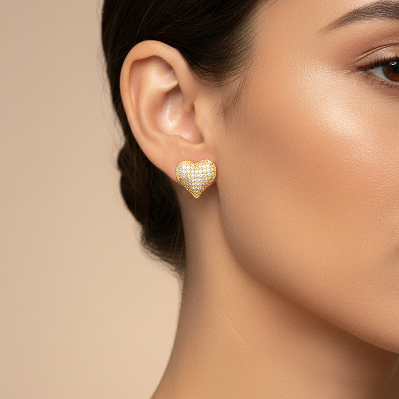 Gold-Plated Crystal Heart Stud Earrings