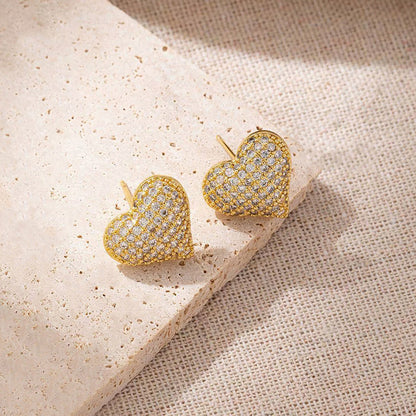 Gold-Plated Crystal Heart Stud Earrings