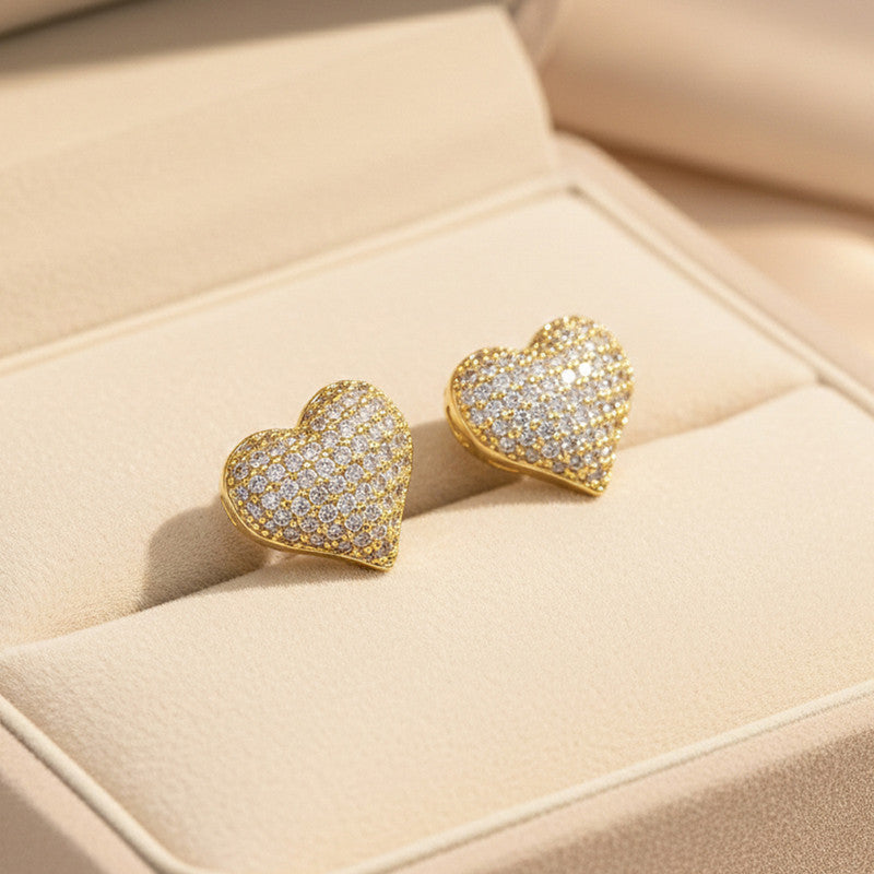 Gold-Plated Crystal Heart Stud Earrings
