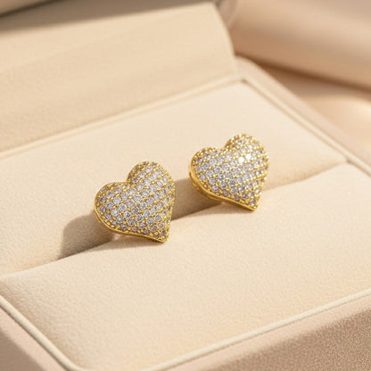 Gold-Plated Crystal Heart Stud Earrings