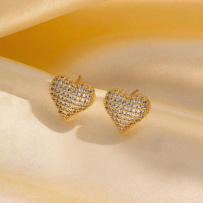 Gold-Plated Crystal Heart Stud Earrings