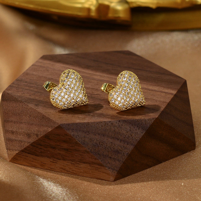 Gold-Plated Crystal Heart Stud Earrings