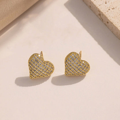 Gold-Plated Crystal Heart Stud Earrings