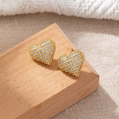 Gold-Plated Crystal Heart Stud Earrings