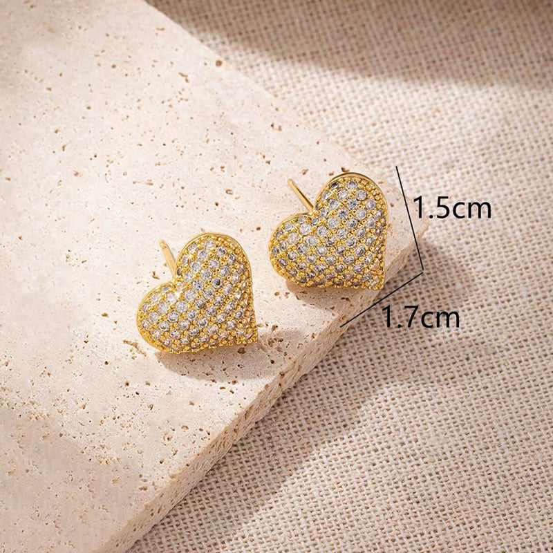 Gold-Plated Crystal Heart Stud Earrings
