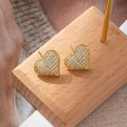 Gold-Plated Crystal Heart Stud Earrings
