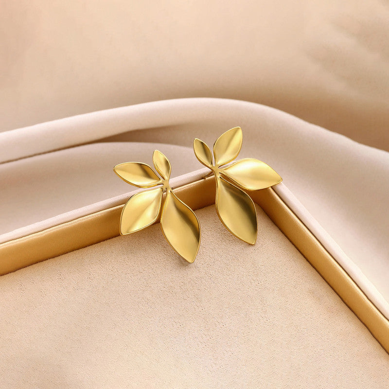 Gold-Plated Leaf Petal Stud Earrings