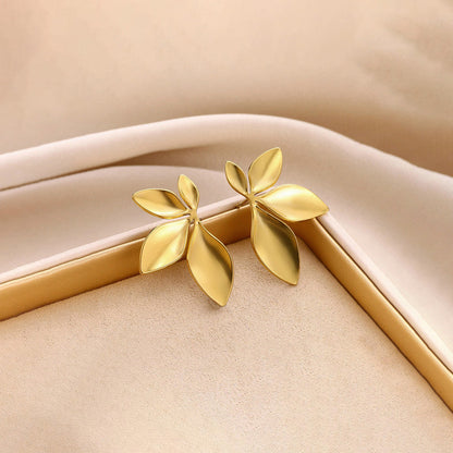 Gold-Plated Leaf Petal Stud Earrings
