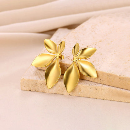 Gold-Plated Leaf Petal Stud Earrings