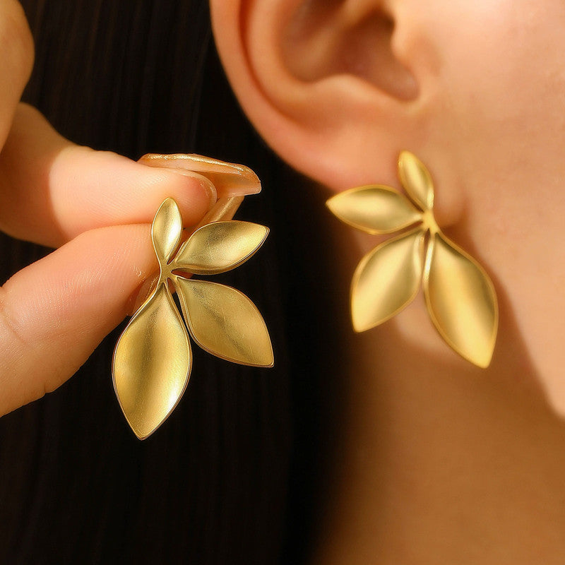 Gold-Plated Leaf Petal Stud Earrings