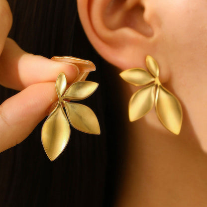 Gold-Plated Leaf Petal Stud Earrings