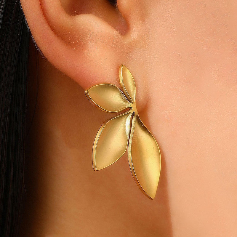 Gold-Plated Leaf Petal Stud Earrings