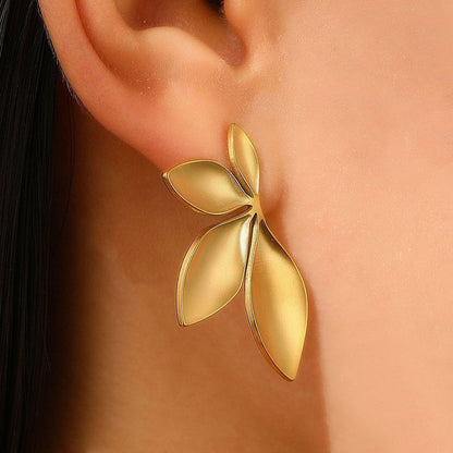Gold-Plated Leaf Petal Stud Earrings
