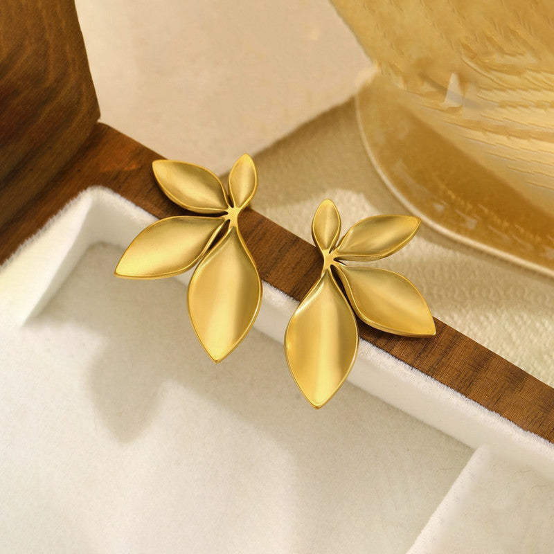 Gold-Plated Leaf Petal Stud Earrings